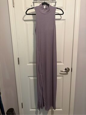 Sleeveless Maxi Dress in Dusty Lavender - Elegant High Neck